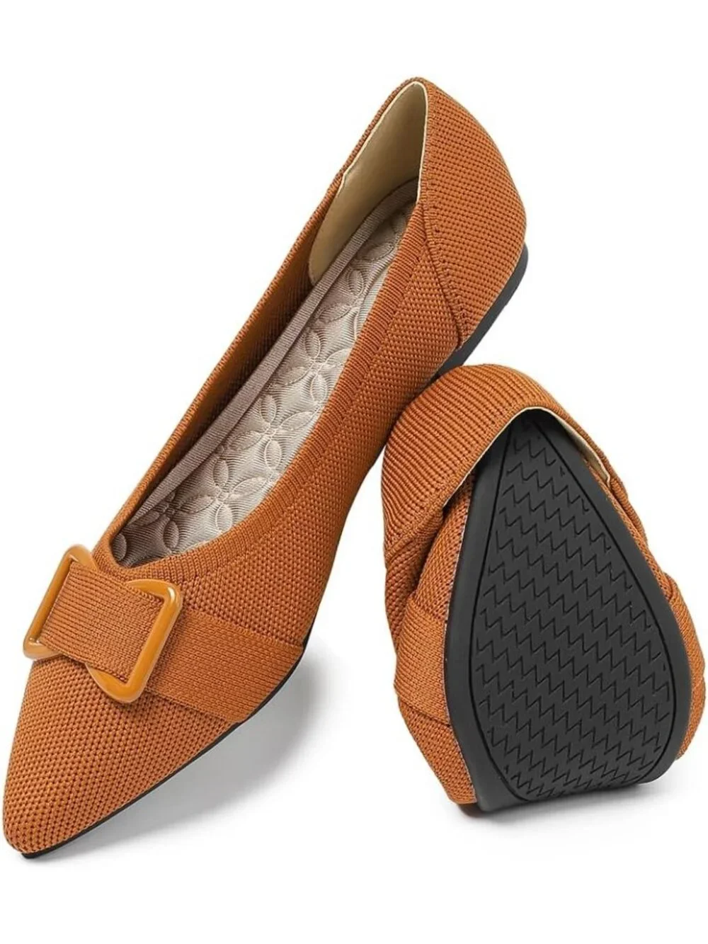 Women's Brown Comfortable Knit Ballet Flats Shoes Pointed Toe Dress Shoes